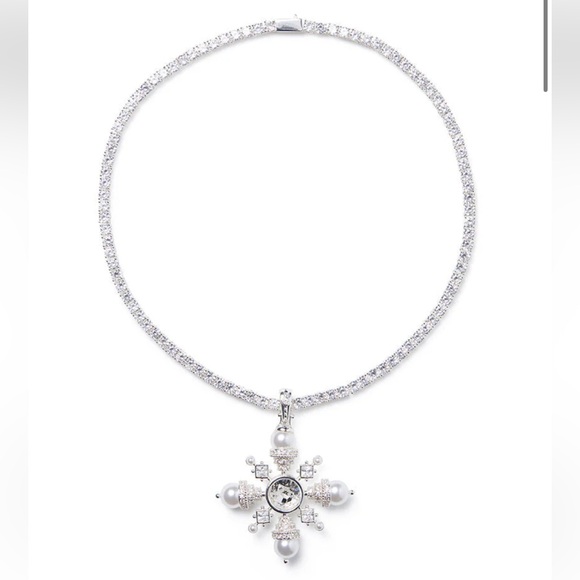 BNIB WeWoreWhat Pave Pendant On Crystal Chain Necklace Silver Plating - Picture 1 of 6